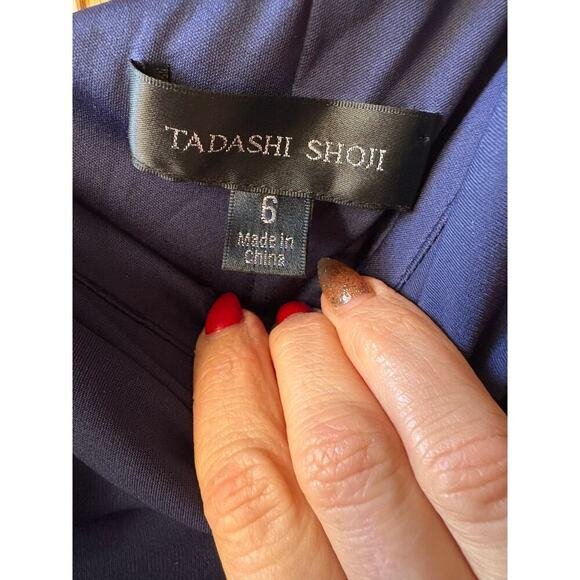 Tadashi Shoji One Shoulder Crepe Column NavyWedding Guest Gala Gown size 6 - Picture 13 of 13